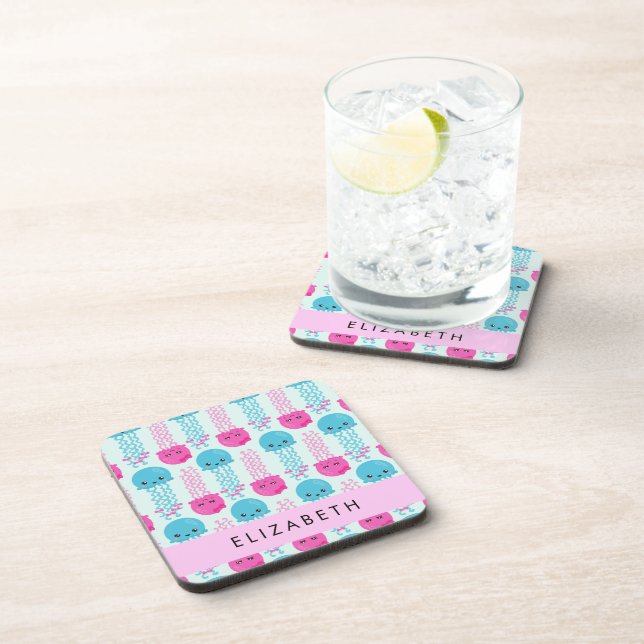 Dessous-de-verre Motif de méduses, Mignonne méduse, Mer, Votre nom (Côté Droit)