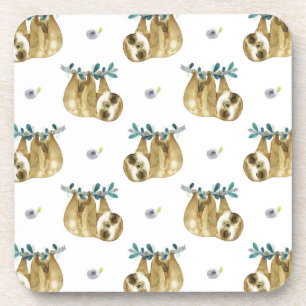 Dessous-de-verre Motif de paresse d'aquarelle de tarte de Cutie
