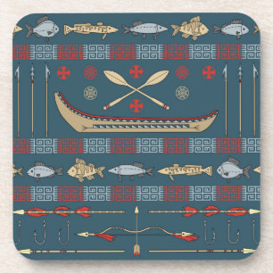 Dessous-de-verre Motif de pêche ethnique
