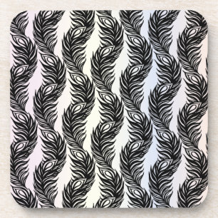 Dessous-de-verre Motif de plumes Peacock abstrait noir et blanc