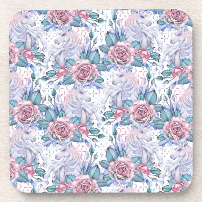 Dessous-de-verre Motif de rose de rose et de bleu (Devant)