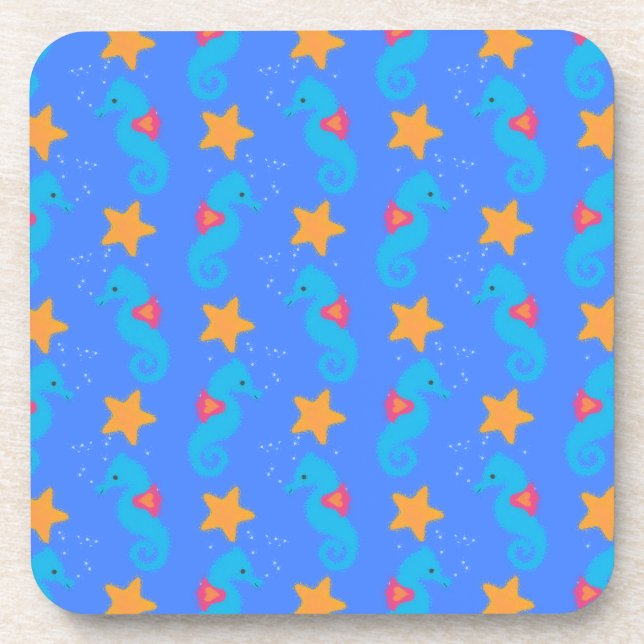 Dessous-de-verre Motif De Seahores Bleues Et De Starfish (Devant)