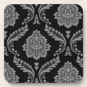 Dessous-de-verre Motif décalé en damas rococo gris sur fond noir