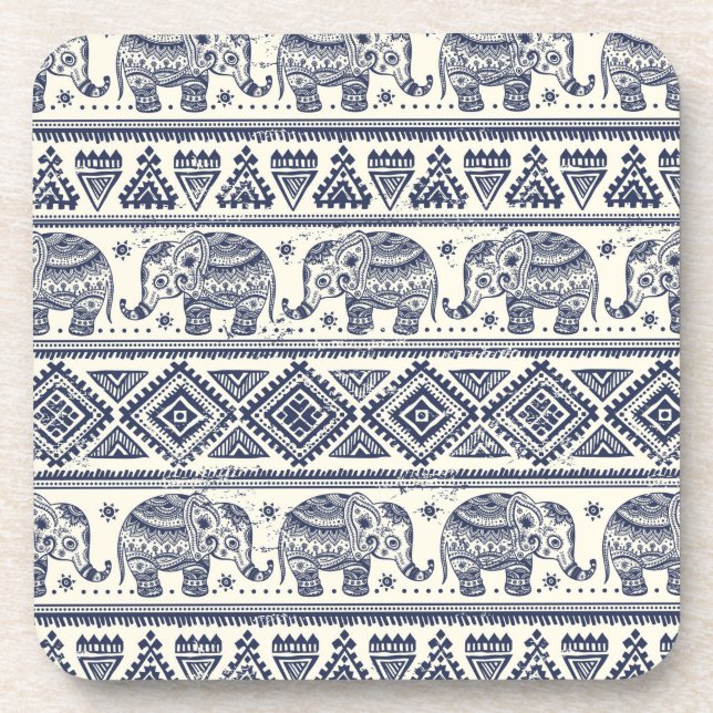 Dessous-de-verre Motif d'éléphant ethnique bleu (Devant)
