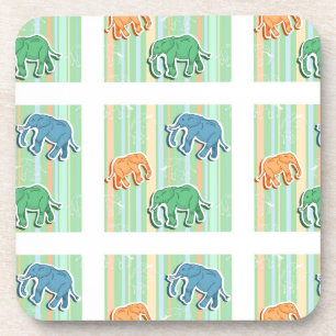 Dessous-de-verre Motif d'éléphant sur les rayures vertes