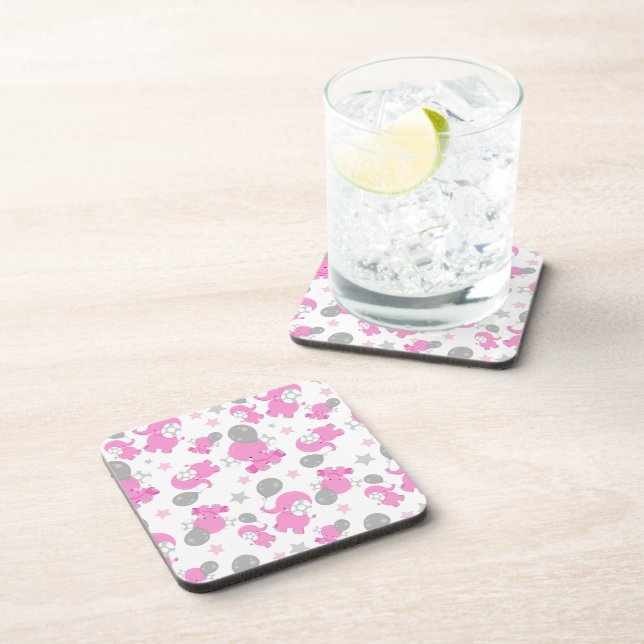 Dessous-de-verre Motif Des Eléphants Roses, Eléphants Mignons, Étoi (Côté Droit)