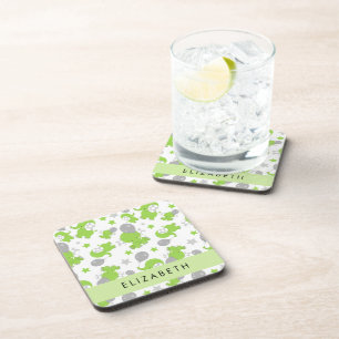 Dessous-de-verre Motif Des Eléphants Verts, Étoiles, Votre Nom