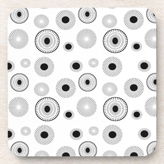 Dessous-de-verre Motif d'étoiles en cercle - Noir et Blanc (Devant)