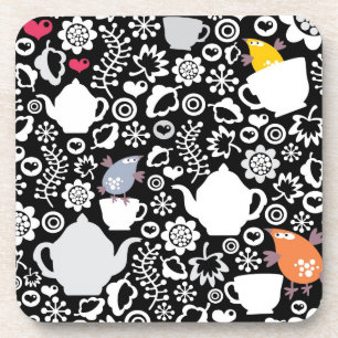 Dessous-de-verre Motif d'oiseaux et de tasses