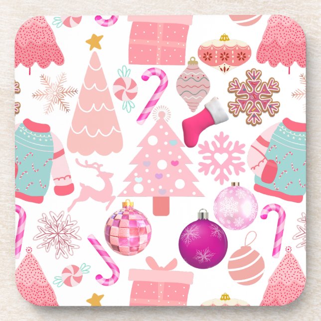 Dessous-de-verre Motif d'ornement de Noël rose (Devant)
