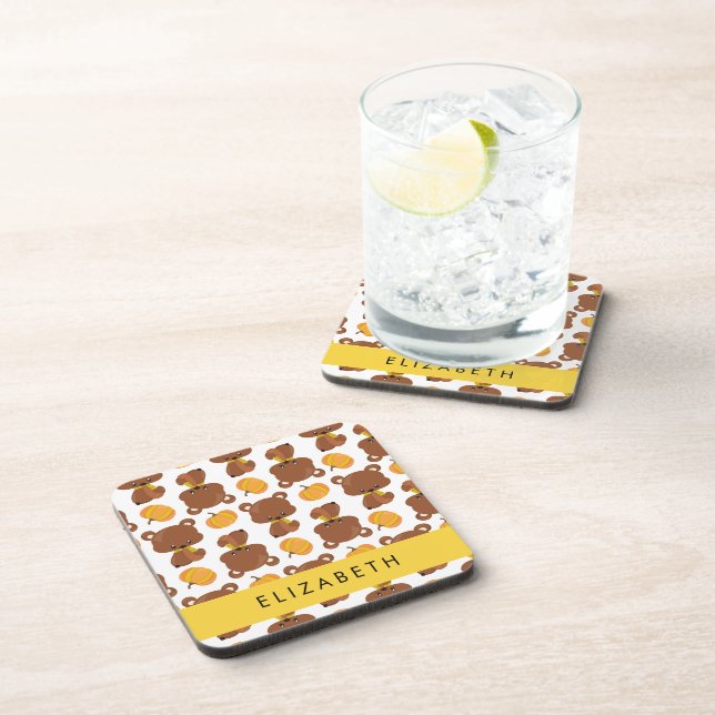 Dessous-de-verre Motif D'Ours, Mignons Ours, Citrouille, Votre Nom (Côté Droit)