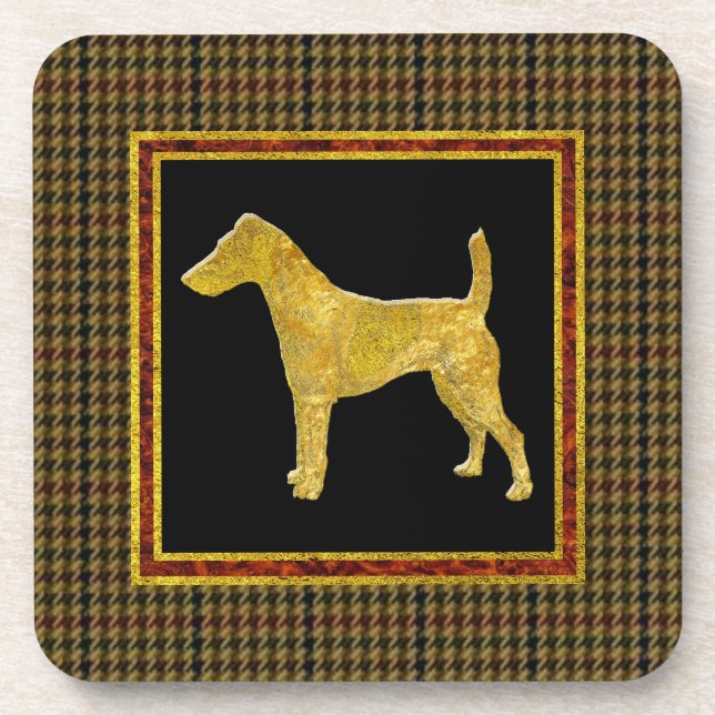 Dessous-de-verre Motif doux de tweed d'or de Fox Terrier (Devant)
