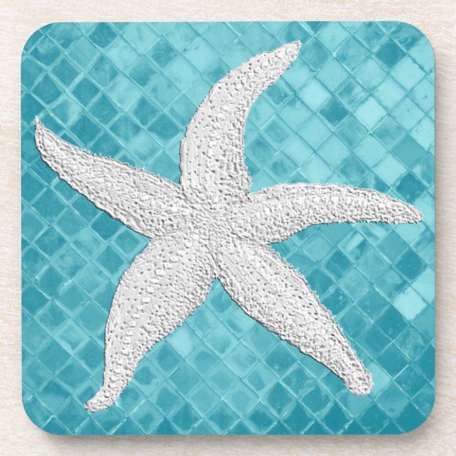 Dessous-de-verre Motif en verre marin de Starfish blanc (Devant)