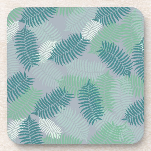 Dessous-de-verre motif feuille de fougères sur gris clair (Devant)