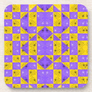 Dessous-de-verre Motif floral à carreaux moderne violet et or