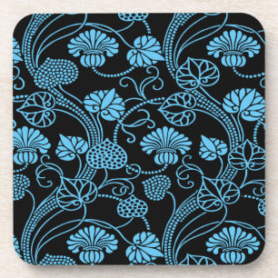Dessous-de-verre Motif floral antique noir sur bleu