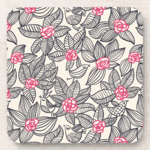 Dessous-de-verre Motif floral avec des oiseaux de bande dessinée