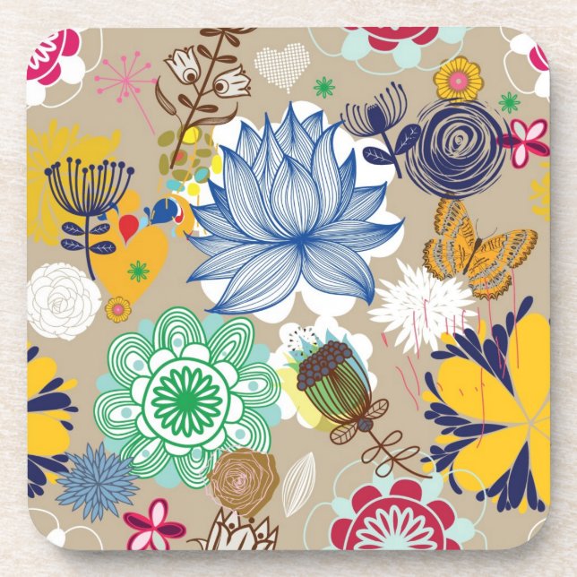 Dessous-de-verre Motif floral dans le rétro style 3 (Devant)