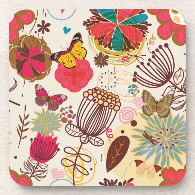 Dessous-de-verre Motif floral dans le rétro style 4 (Devant)