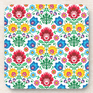 Dessous-de-verre Motif floral d'art populaire de coeur