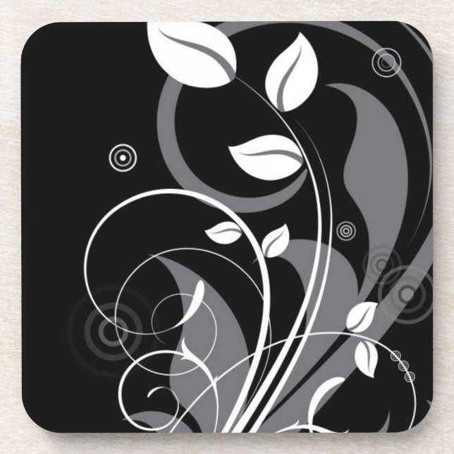Dessous-de-verre Motif floral gris sur le noir (Devant)