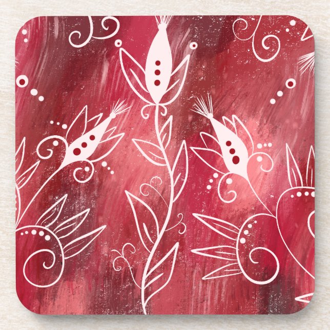 Dessous-de-verre Motif Floral Rouge Et Blanc (Devant)