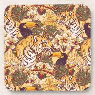 Dessous-de-verre Motif floral tropical avec le tigre