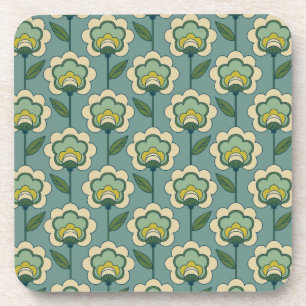 Dessous-de-verre Motif floral turquoise et jaune