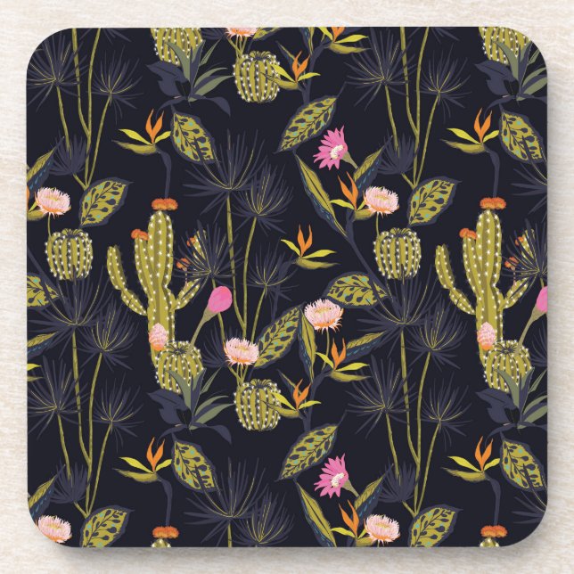 Dessous-de-verre Motif foncé de cactus de nuit d'été (Devant)