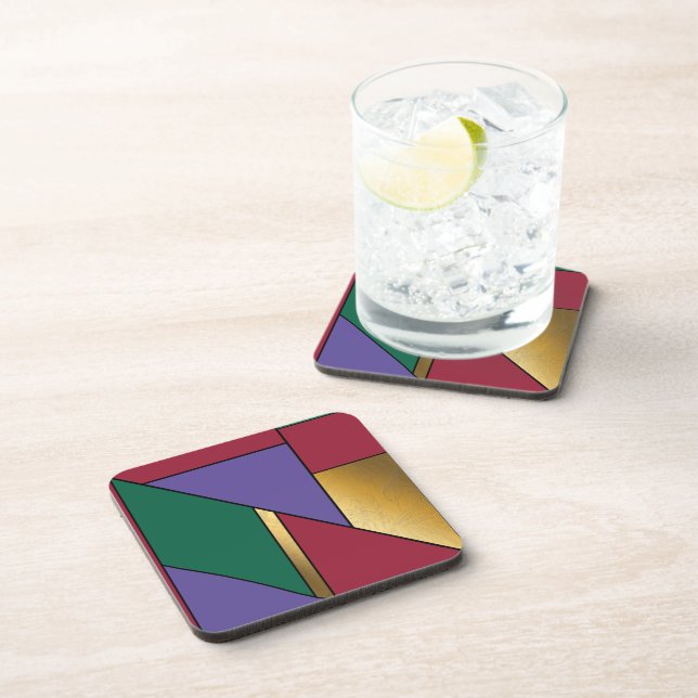 Dessous-de-verre Motif géométrique Gold violet vert rouge (Côté Droit)