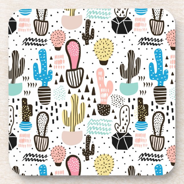 Dessous-de-verre Motif géométrique moderne de Cactus (Devant)
