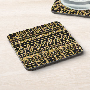 Dessous-de-verre Motif géométrique tribal or et noir