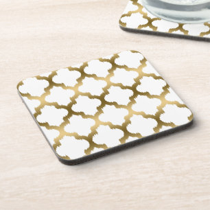 Dessous-de-verre Motif Ikat Quatrefoil Blanc Et Or
