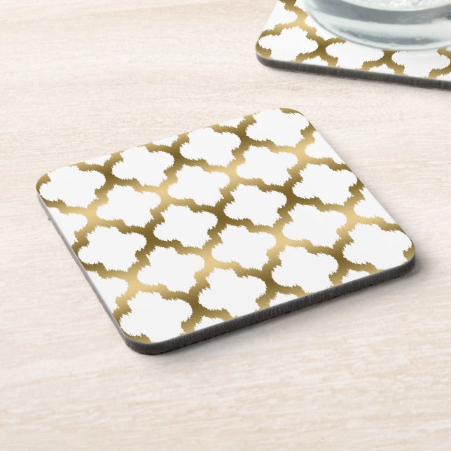 Dessous-de-verre Motif Ikat Quatrefoil Blanc Et Or (Côté gauche)