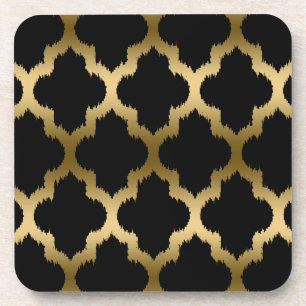 Dessous-de-verre Motif Ikat Quatrefoil Noir Et Or