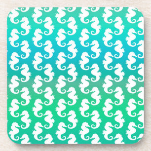 Dessous-de-verre Motif joli hippocampe sur bleu vert