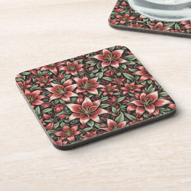 Dessous-de-verre Motif Lily Aztèque Rouge (Côté gauche)