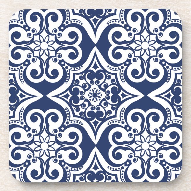 Dessous-de-verre Motif marocain bleu et blanc (Devant)