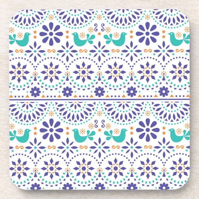 Dessous-de-verre Motif mexicain d'art populaire de tuile d'oiseau (Devant)