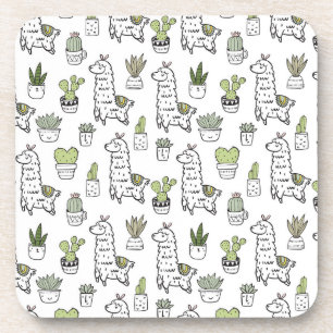 Dessous-de-verre Motif mignon d'alpaga et de cactus
