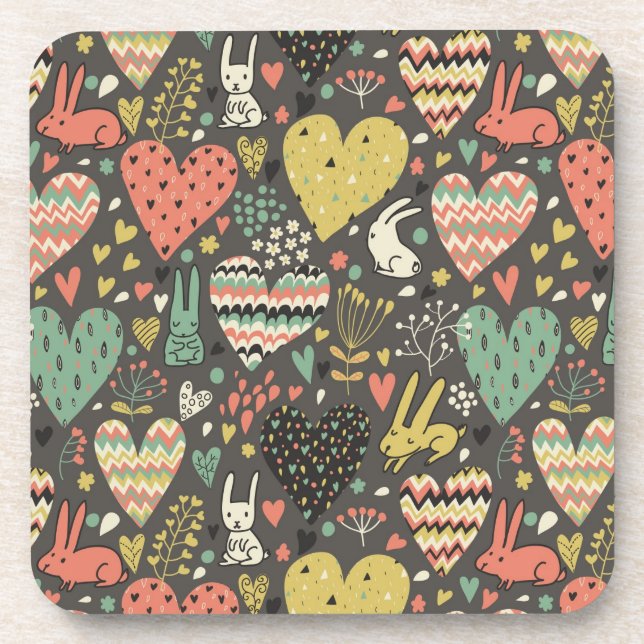 Dessous-de-verre Motif mignon de lapins d'amour avec des coeurs (Devant)