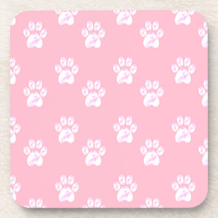 Dessous-de-verre Motif mignon de patte blanche sur rose