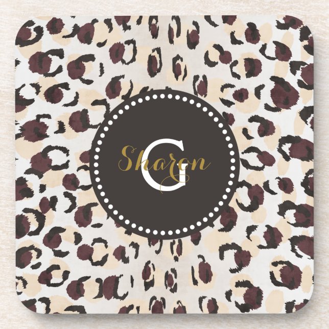 Dessous-de-verre Motif moderne chic brun cheetah imprimé monogramme (Devant)