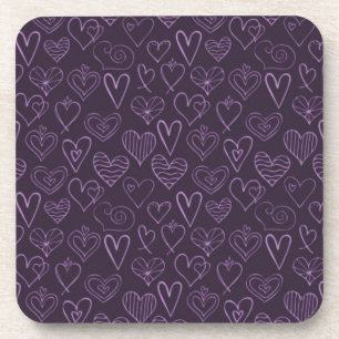 Dessous-de-verre Motif moderne de coeur foncé violet