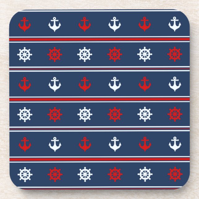 Dessous-de-verre Motif nautique blanc et bleu rouge (Devant)
