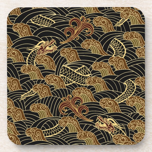 Dessous-de-verre Motif oriental du dragon de mer (Devant)