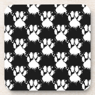 Dessous-de-verre Motif Paw Chien Blanc Avec Paint Splatter