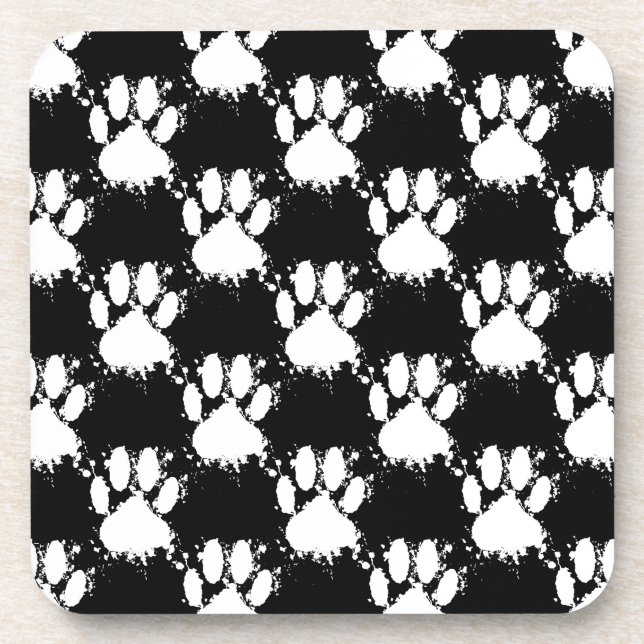 Dessous-de-verre Motif Paw Chien Blanc Avec Paint Splatter (Devant)