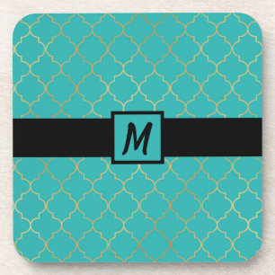 Dessous-de-verre Motif Quatrefeuilles Turquoise et Or