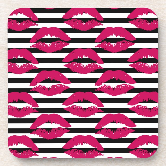 Dessous-de-verre Motif rayé du baiser B&W de rouge à lèvres (Devant)